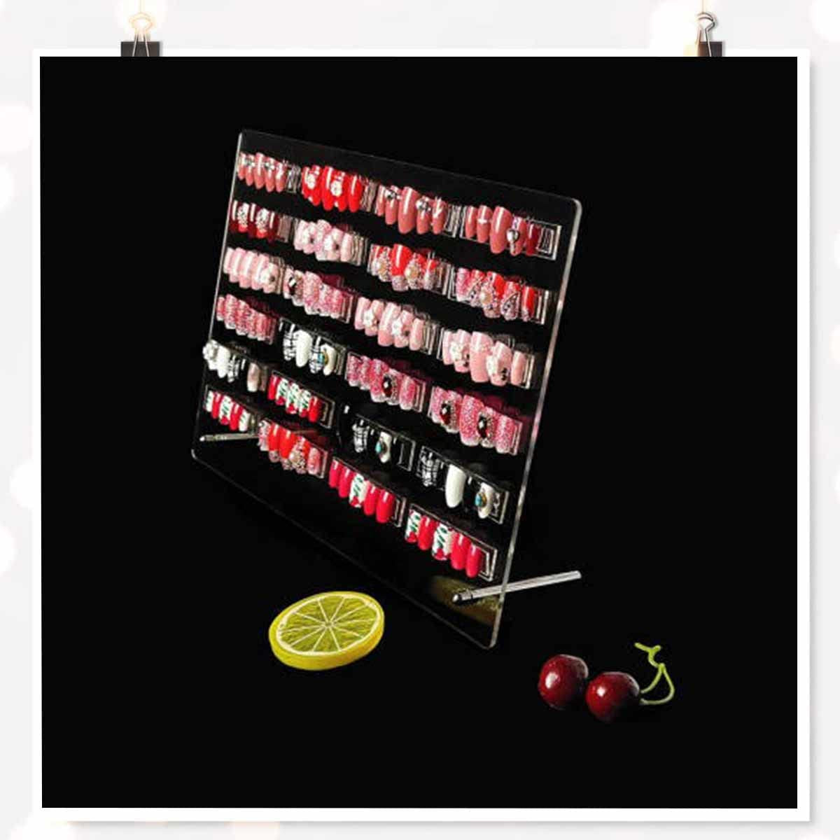 Pannello display per unghie in vetro acrilico con strisce display e nano adesivo, display per punte delle unghie, cartella colori trasparente per nail art, display per nail art, display per esercizi per unghie (trasparente)