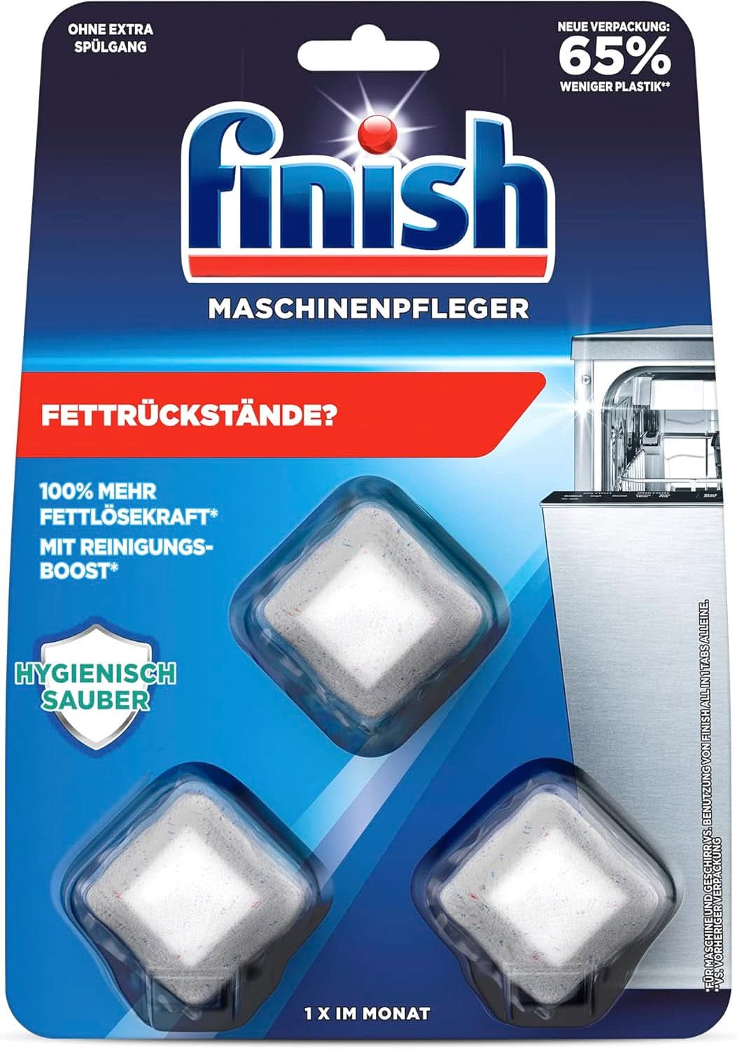 Finish Machine Cleaner Tabs - Pastiglie Lavastoviglie contro lo sporco e il grasso all'interno della lavastoviglie, 3 pastiglie Naty Shop