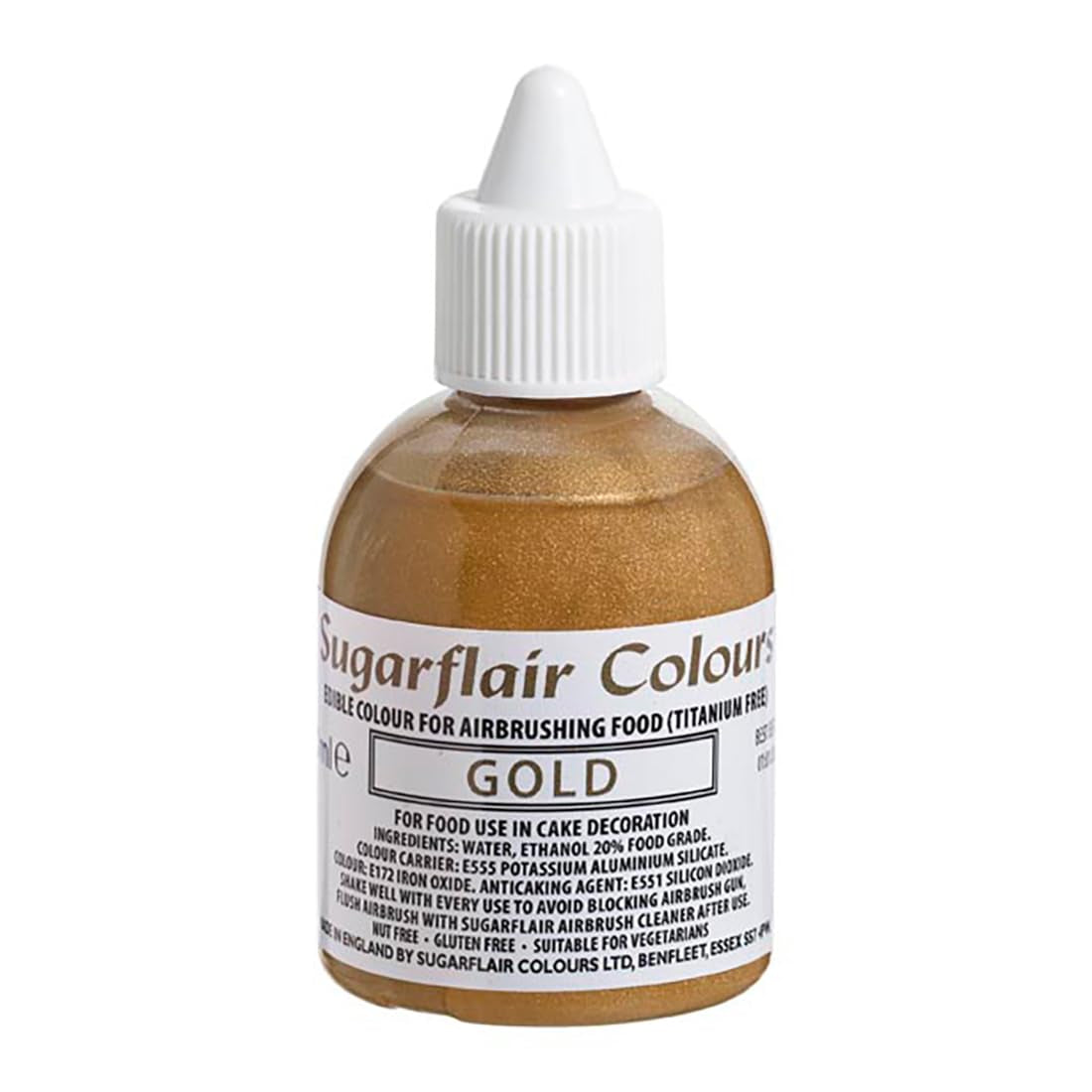 Sugarflair Gold Colorante alimentare commestibile, colorante per aerografo per torte, muffin, glassa e decorazioni per torte - 60 ml