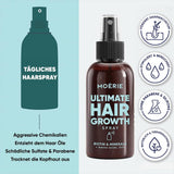 MOÉRIE Spray minerale definitivo per la crescita dei capelli, per capelli più lunghi, spessi e folti - con biotina e caffeina - Prodotti vegani per capelli, senza parabeni, tutti i tipi di capelli, inverte la caduta dei capelli - Fornitura per 2 mesi Cura dei capelli Naty Shop