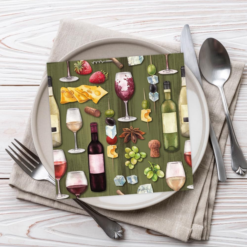 Tovaglioli Tiflair Cheese & Wine Lunch, 3 strati, 20 pezzi, Fromage, Vino, Wine Night, Per decoupage, 33 X 33 cm