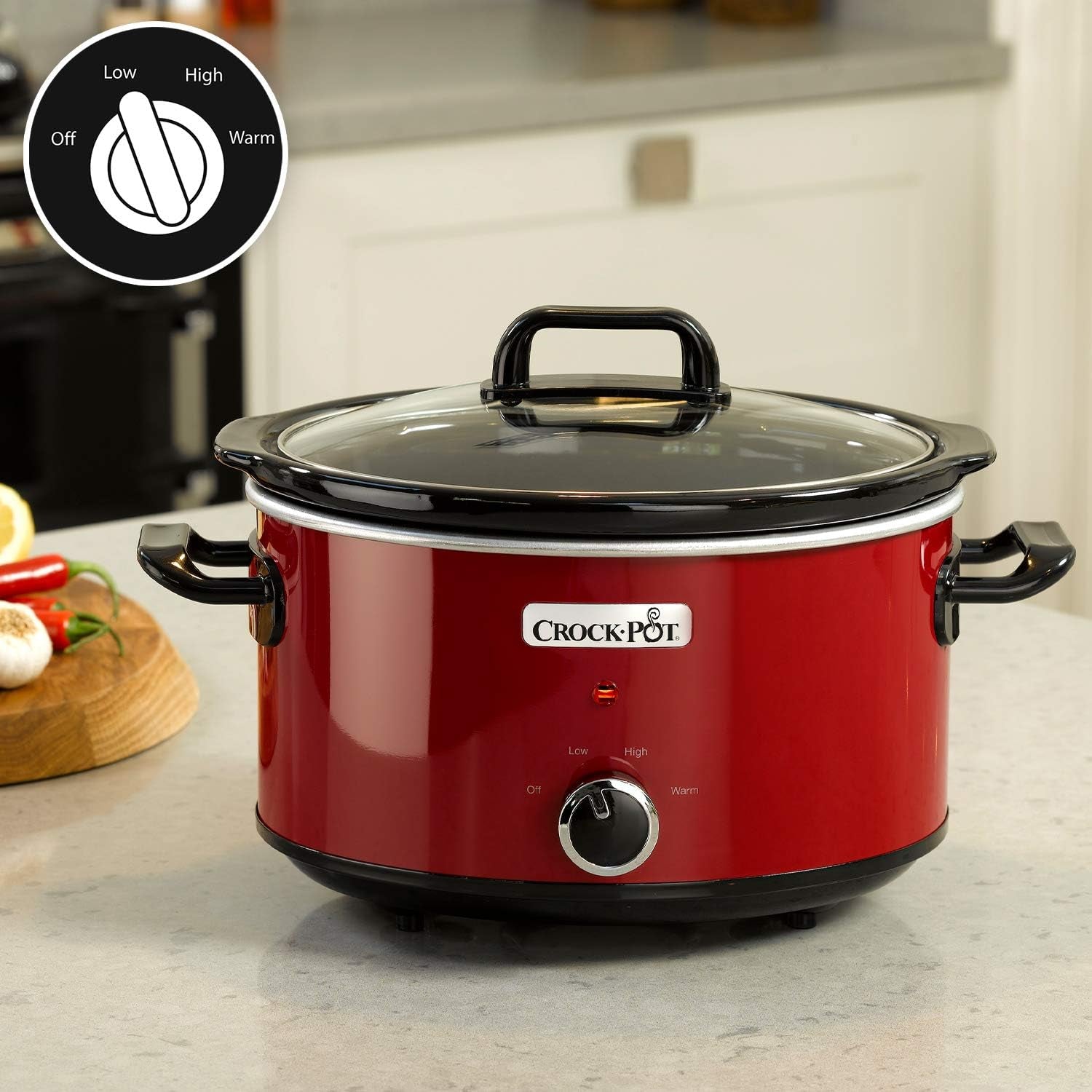Pentola a cottura lenta Crock-Pot, 2 impostazioni di temperatura + funzione di mantenimento in caldo, 3,5 litri (3-4 persone), Rosso [SCV400RD] Pentola a cottura lenta Naty Shop