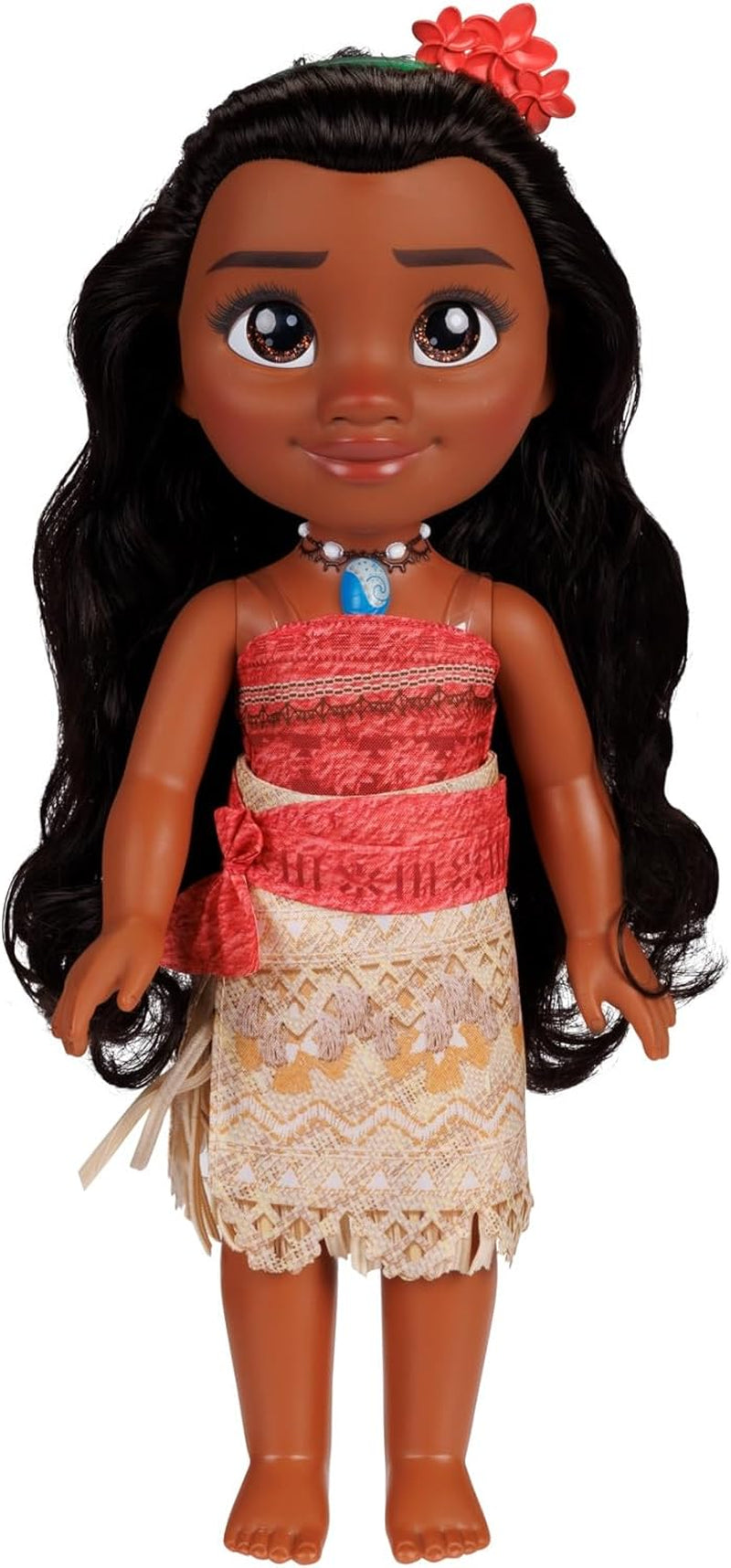 Disney Princess Moana bambola da 35 cm, occhi glitter riflettenti, articolazioni mobili, vestito staccabile, fermaglio floreale, capelli lunghi, per ragazze dai 3 anni in su