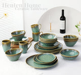 Henten Home Piatti speciali in gres, ciotole per snack e salse - 20x17 cm per 4 persone, piatti da colazione in porcellana - design moderno verde