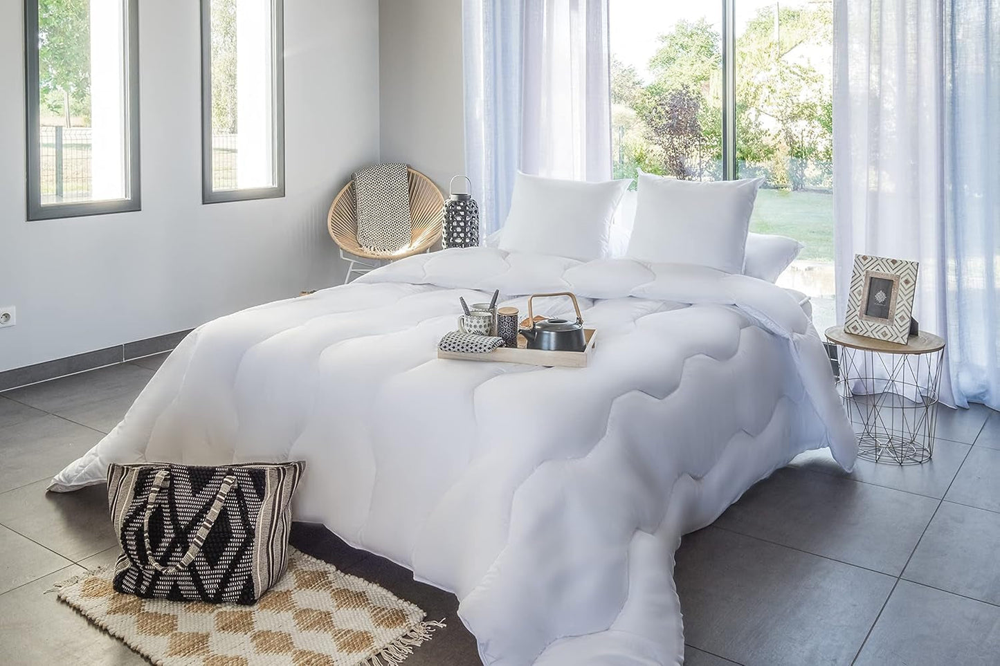 Morbida e calda coperta antiacaro letto singolo, ecologica, bianca, 200 X 200 cm Trapunte e Trapunte Naty Shop