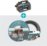Set Pompa da Giardino Gardena 4100 Silent: Pompa per irrigazione Molto Silenziosa e Innovativa con Attacco di Aspirazione da 3,5 m e Tubo Classico da 20 m, Portata 4100 L/h, Motore da 550 W, Impermeabile, Economica (9051-20)