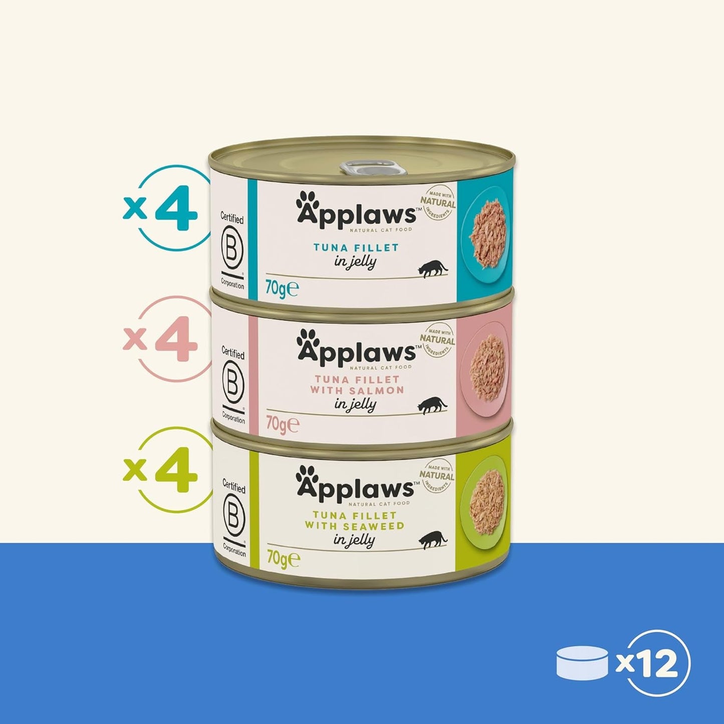 Applaws Selezione di gelatine di cibo umido per gatti naturale (confezione da 12 x 70 g)