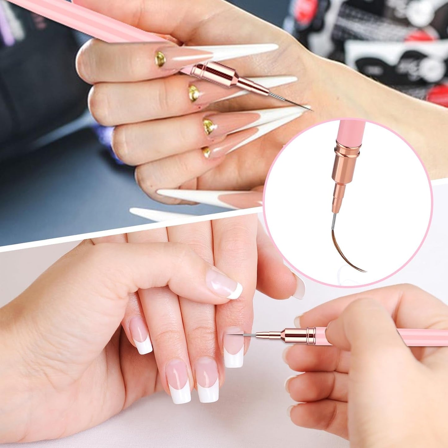 6 pezzi Liner Nailart Pinsel Nageldesign Pinsel Set Dünn Acryl Nagelpunkt-Zeichenwerkzeug Nägel Dünne Nagelpinsel Set Für Lange Linien, Dünne Details, Feines Zichnen 5/7/9/11/15/25 Mm（Rosa）