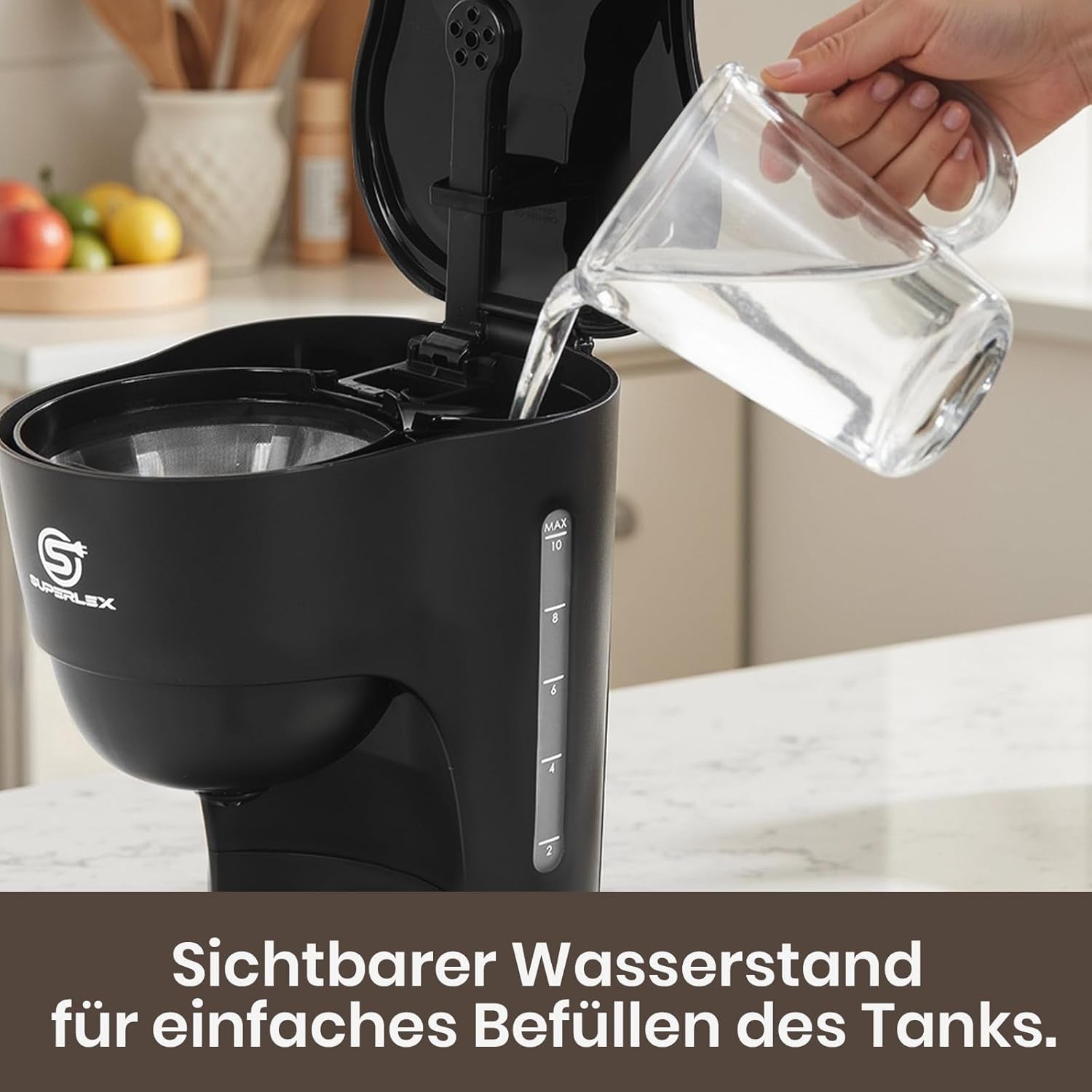 Caffettiera con filtro da 1,25 l per 10 tazze di caffè con filtro, caraffa in vetro lavabile in lavastoviglie, thermos, sistema antigoccia, spegnimento automatico, 600 W, protezione contro l'ebollizione senza acqua per casa e ufficio
