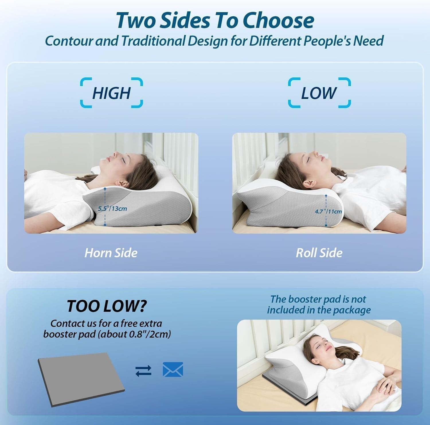 HOMCA Cuscino per Collo Cuscino Ortopedico in Memory Foam Cuscino di Supporto per Collo 2 in 1 con Fodera di Raffreddamento 3D Cuscino per Dormire ergonomico per Chi Dorme sulla Schiena, sui Fianchi e sullo Stomaco Grigio 60X13/11X40 cm Cuscini Ortopedici Cervicali Naty Shop
