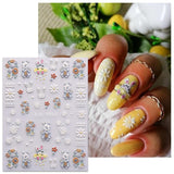 JMEOWIO 6 Blatt 3D Nagelsticker Ostern Nail Art Sticker Selbstklebend Nagelaufkleber 5D Stereoscopico Süßer Hase Ei Dekoration Nageldesign Zubehör