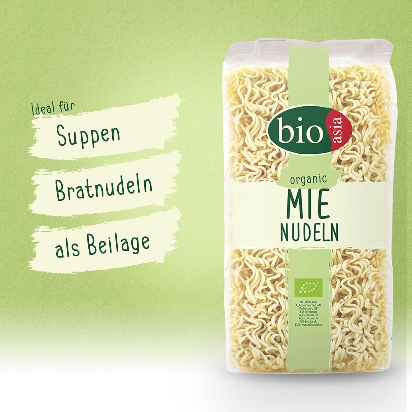 BIOASIA Mie Noodles biologici, tagliatelle di grano senza uova, preparate velocemente e facilmente, vegetariane (8 x 250 g)
