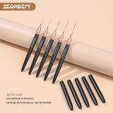 Pennelli per unghie, 5 pezzi Pennelli per contorno unghie, Set di pennelli per pittura, Strumento per disegnare la punta delle unghie per linee lunghe, Dettagli sottili, Disegno fine nelle dimensioni 6/9/12/15/18 mm, Nero