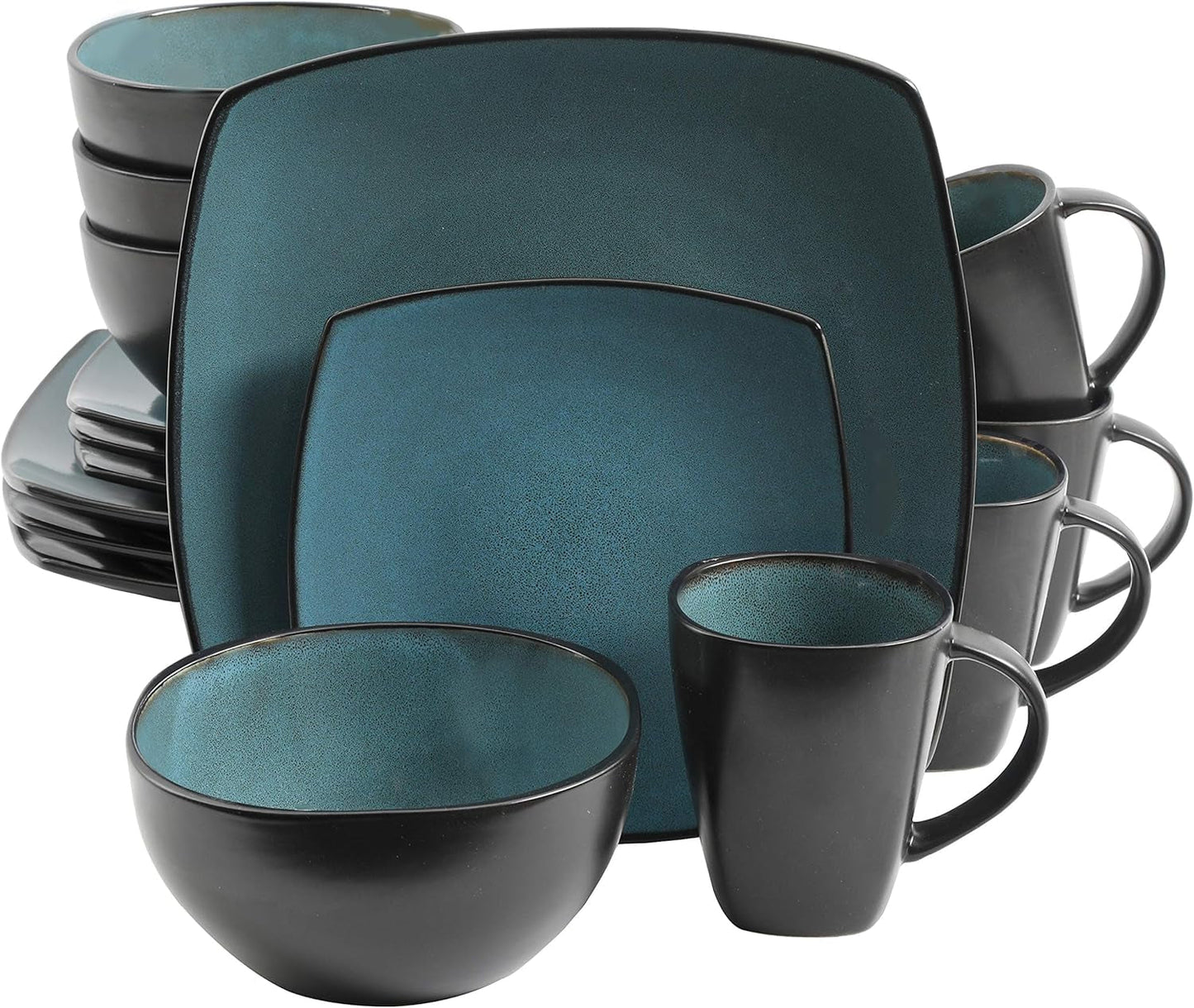 Gibson 99813.16R Elite Soho Lounge Reactive Glaze Set di stoviglie per 4 persone, 16 pezzi, effetto bicolore blu-verde/nero
