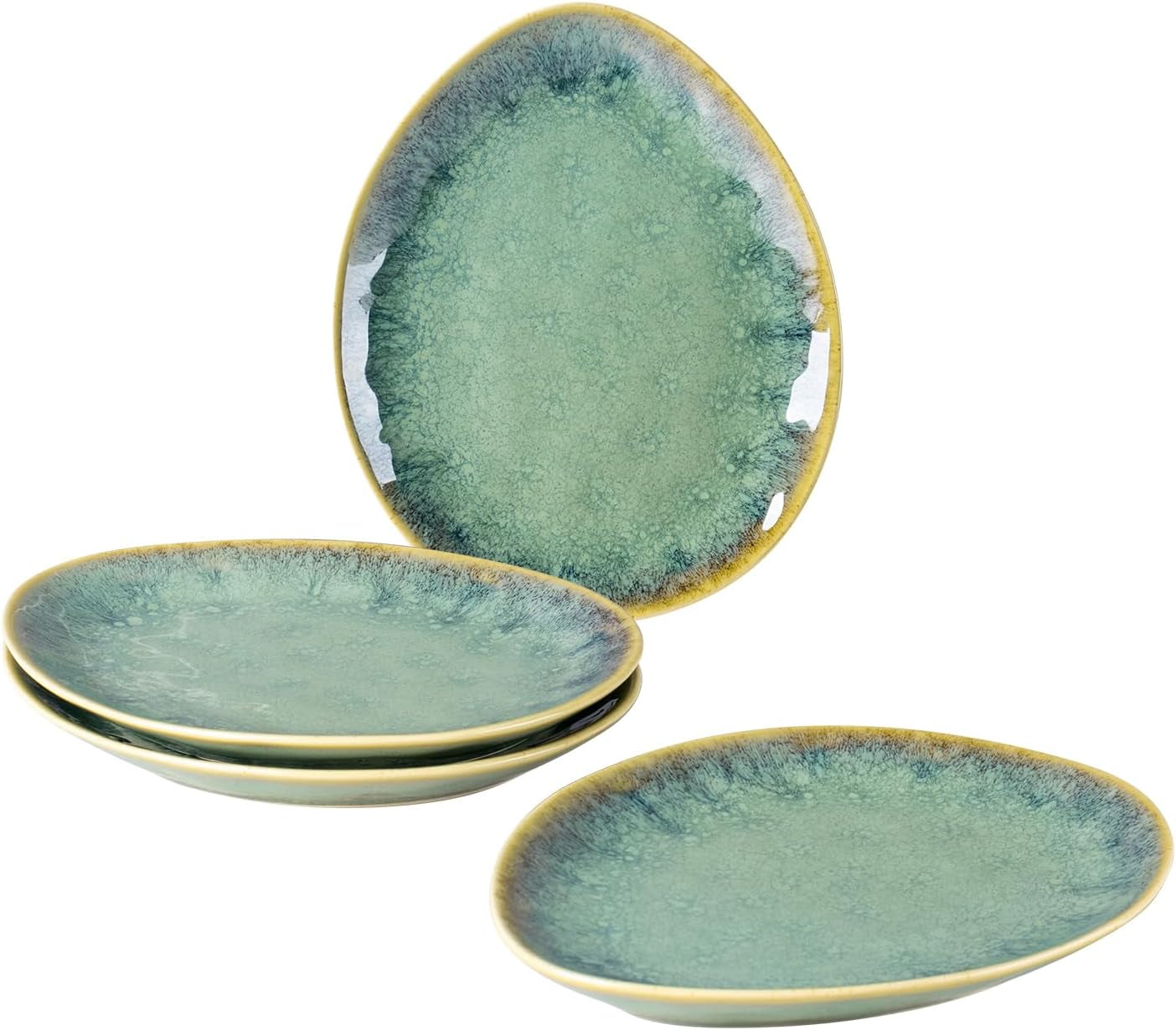 Henten Home Piatti speciali in gres, ciotole per snack e salse - 20x17 cm per 4 persone, piatti da colazione in porcellana - design moderno verde
