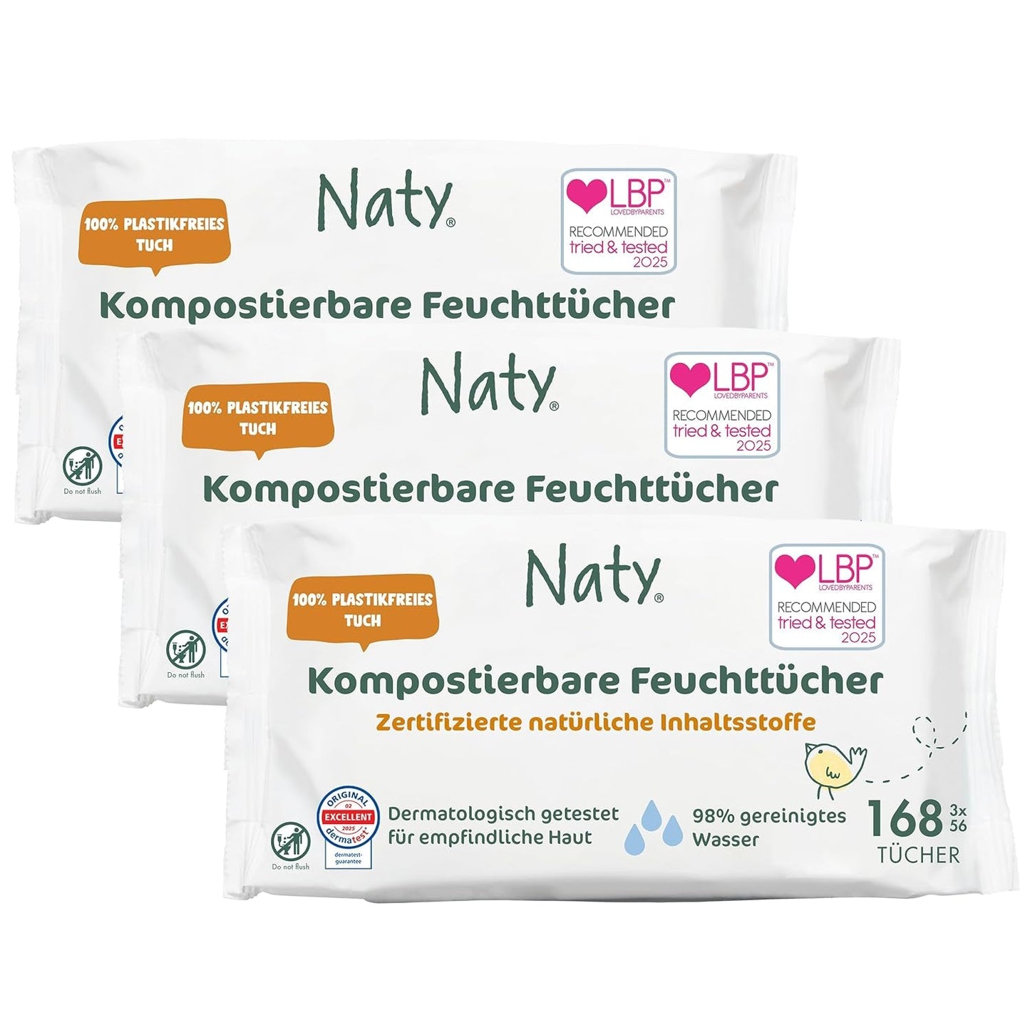 Salviette per neonati Naty | 100% privo di erbe e profumi per pelli sensibili | Salviette compostabili senza plastica e certificate con acqua purificata al 98% | 672 salviette (12 confezioni)