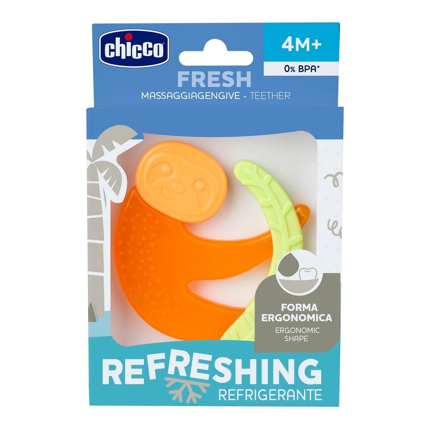 Anello da dentizione Chicco Fresh&Relax Scimmia o Bradipo, 4M+, riempito con acqua sterile