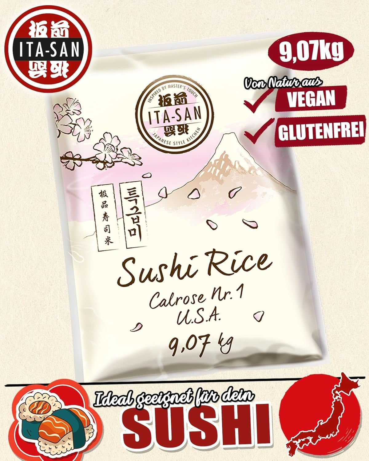 ITA-SAN Calrose / Riso per sushi, 1 confezione (1 x 9,07 kg)