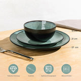 GBhome Set di stoviglie in porcellana per 4 persone, 12 pezzi, smalto reattivo, fatto a mano, adatto per microonde e lavastoviglie, set di ciotole e piatti, colore petrolio GDW025WB-EU
