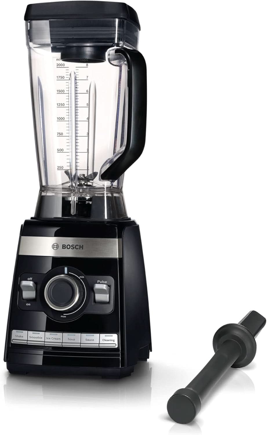 Bosch Robot da cucina Vitaboost MMBH6P6BDE, 6-Klingen-Edelstahlmesser, 2.5L Tritan-Mixbehälter, Stopfer, 6 Automatikprogramme, Rezeptbuch, Bpa-Frei, Einfache Reinigung, 45.000 U/Min, 1600 W, Schwarz Bucatarie Naty Shop Single Schwarz Deutsches Rezeptbuch