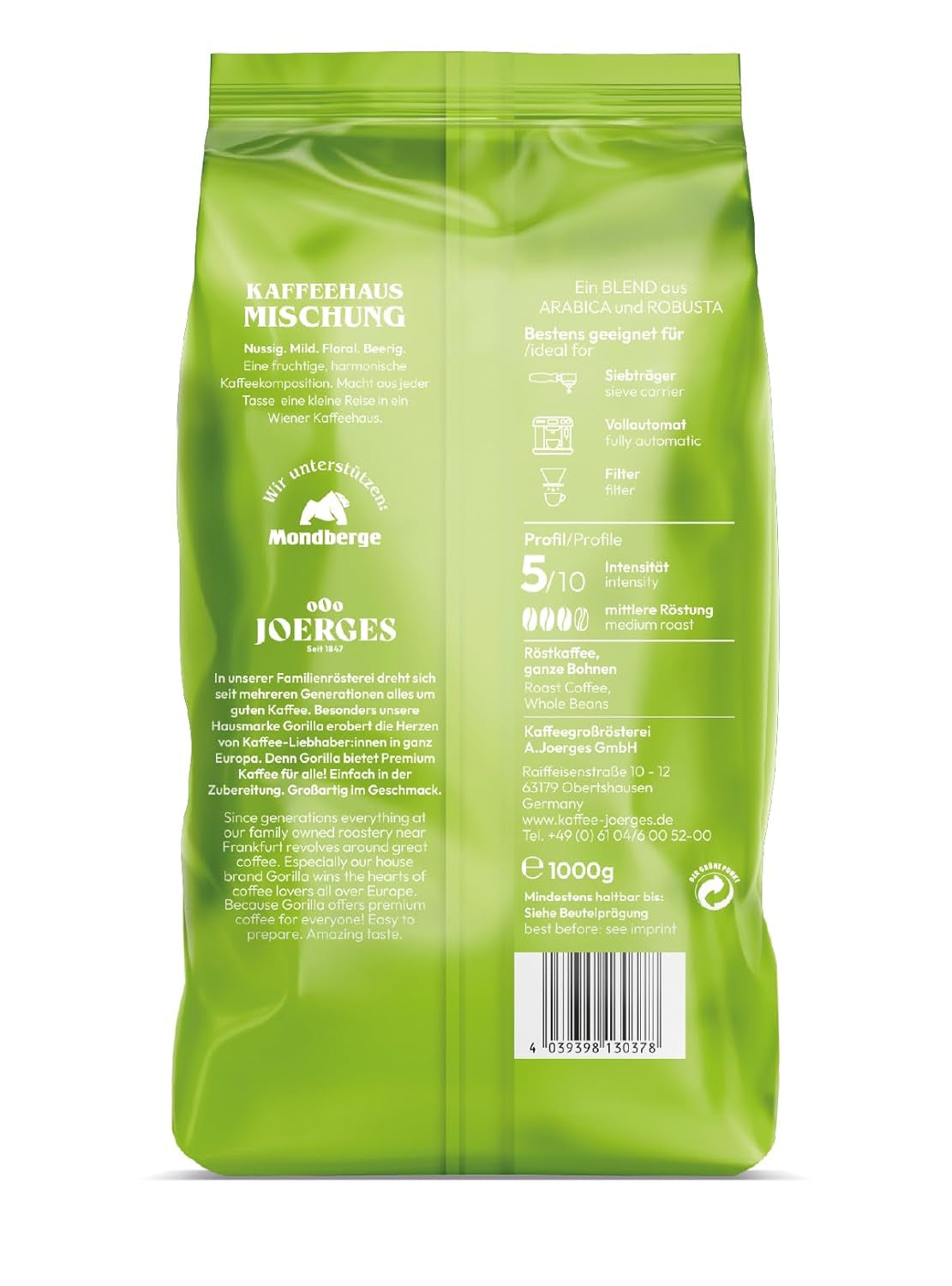 Miscela di caffè Joerges, 1 kg (la confezione può variare) (confezione da 2)