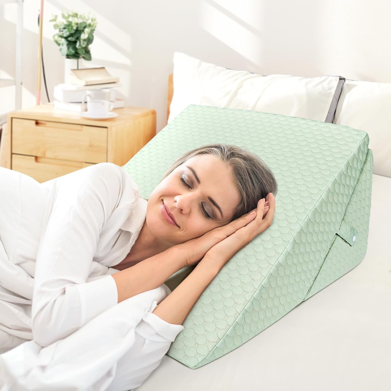 INFANZIA Cuscino a cuneo per letto, Cuscino angolare, Cuscino triangolare, Pieghevole, Memory Foam, Apnea notturna, Reflusso acido, Elevazione delle gambe, Lettura, Verde