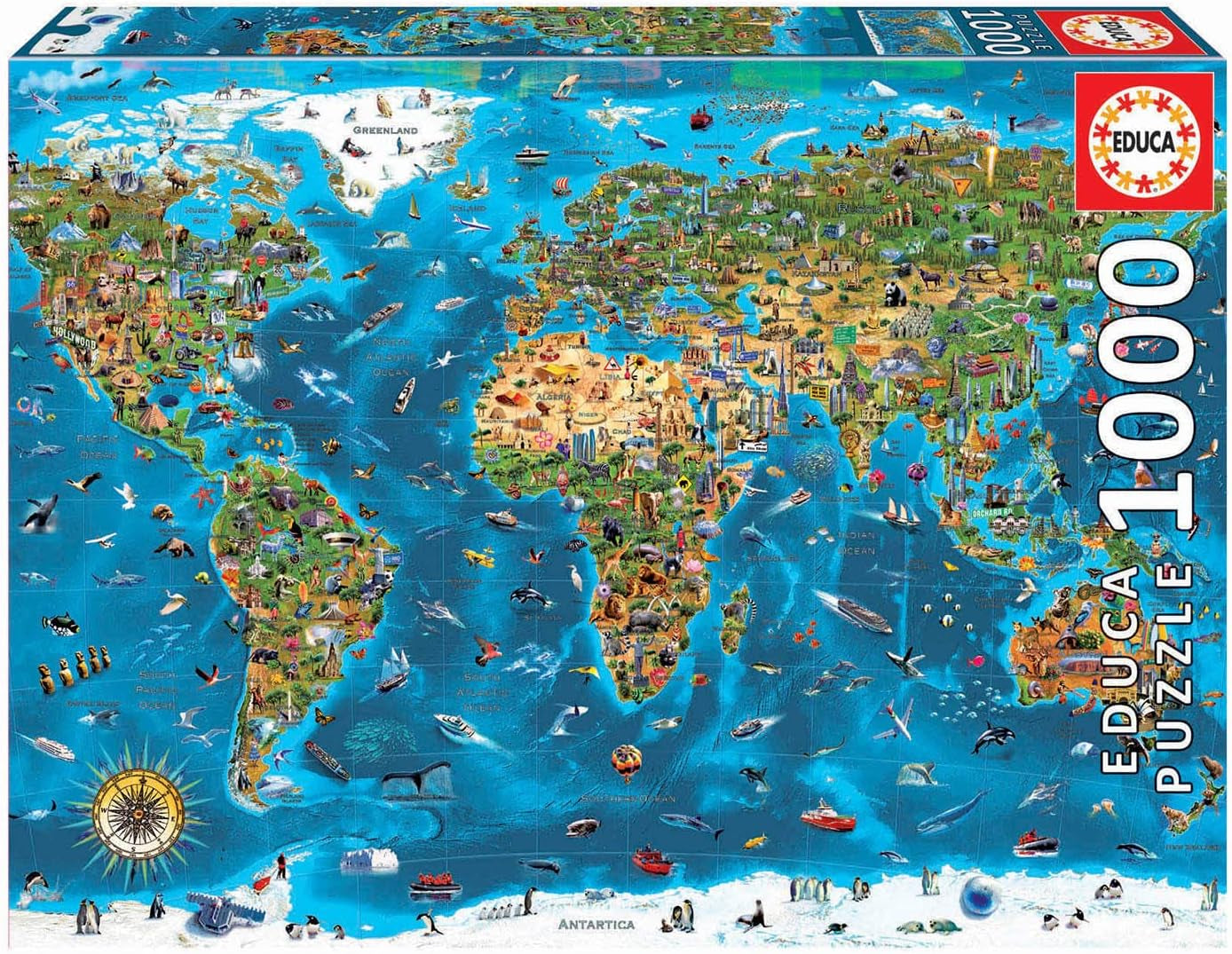 Educa - Puzzle 1000 pezzi per adulti | Meraviglie del mondo, puzzle da 1000 pezzi per adulti e bambini, attrazioni turistiche, mappa del mondo. Puzzle per adulti dai 14 anni (19022) Puzzle Naty Shop Titolo predefinito