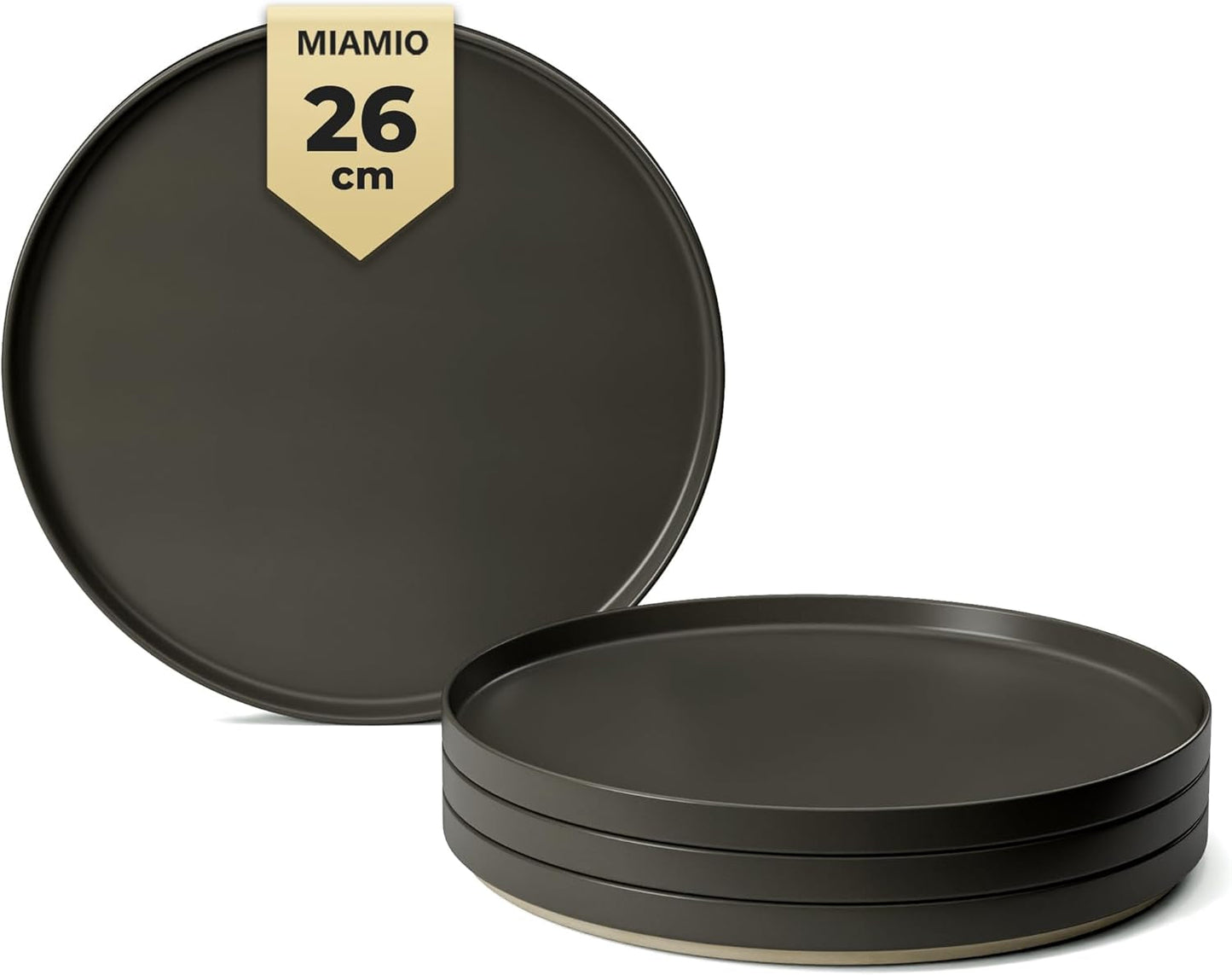 MIAMIO - Set di piatti per 4 persone / Set di stoviglie in ceramica per 4 persone, stoviglie in gres adatte alla lavastoviglie e al microonde - Collezione Sierra (Piatti scuri, Piatti grandi (4x))