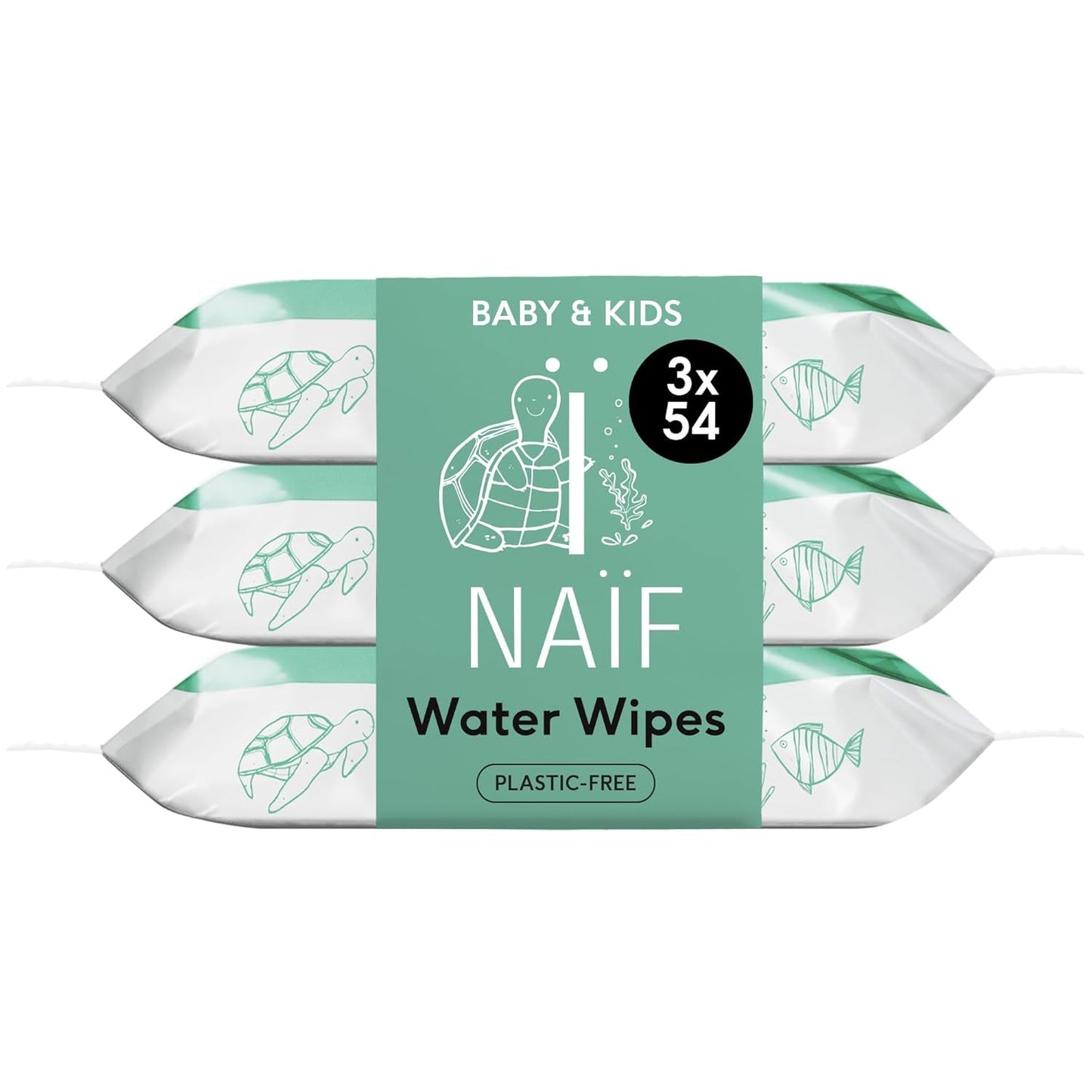 Naïf - Salviette umidificate senza plastica - 162 pezzi (3 confezioni da 54 salviette ciascuna) - Cura il sedere, il corpo e il viso del bambino - 99% acqua - 0% profumo e alcool