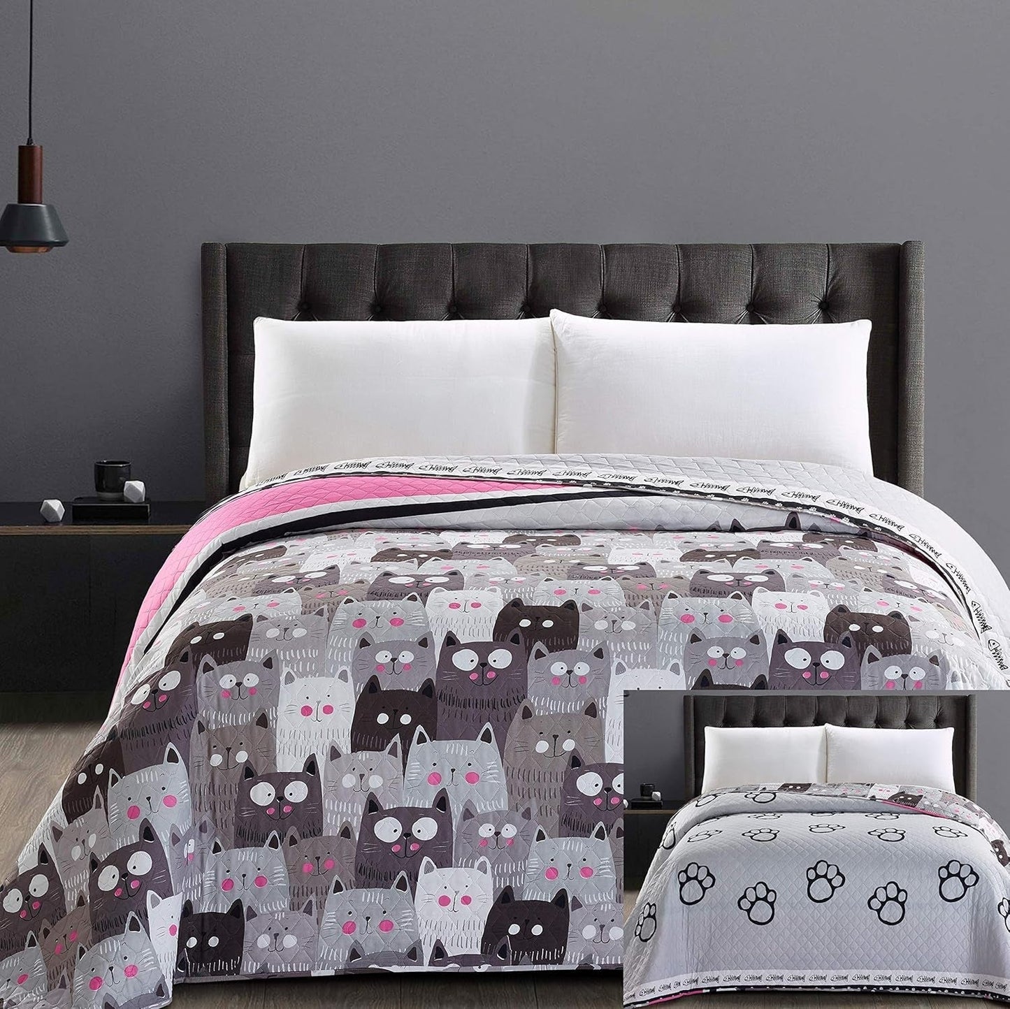 Decoking 32350 Copriletto 220X240 Cm Copriletto double face in microfibra di facile manutenzione Beige Marrone chiaro Marrone cacao Grigio Acciaio Antracite Grafite Nero Bianco Rosa Gatti Invasione di gatti Letti e Coperte Beuche den DecoKing-Store 220X240 Cm