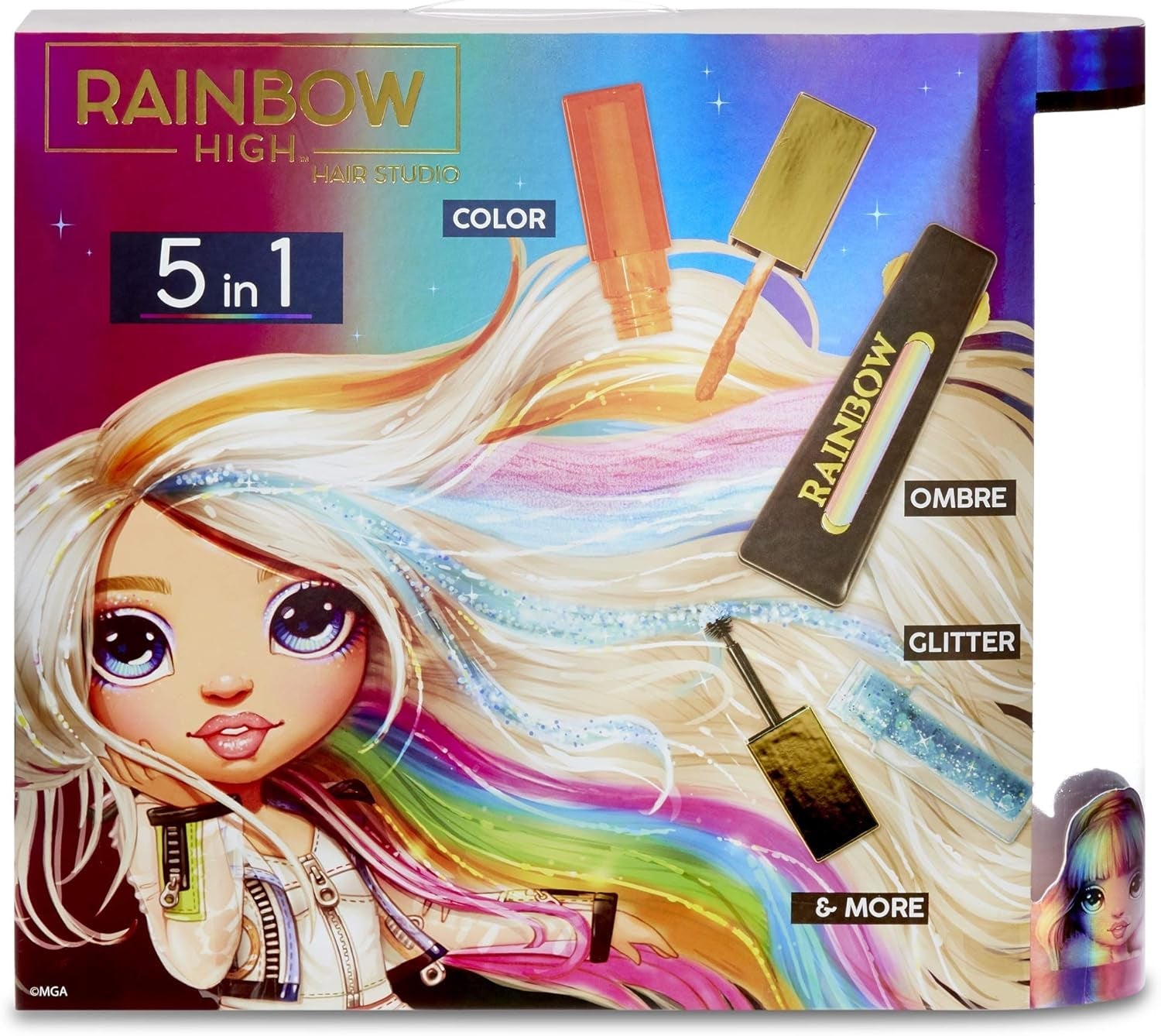 Rainbow High Hair Studio - Esclusivo set da gioco per bambola Amaya Raine con capelli lunghi per lo styling - Include gesso per capelli lavabile, spazzola per capelli e accessori - Regalo per bambini dai 6 anni in su