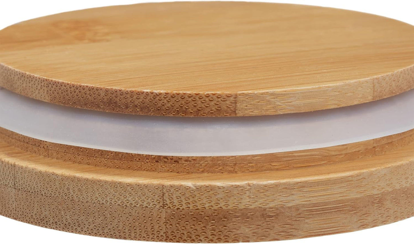 Relaxdays Barattoli con Coperchio in Bambù Set da 3 Barattoli Rotondi in Vetro 1000 ml a Tenuta Trasparente/Naturale 18x10 cm Scatole per Alimenti Naty Shop