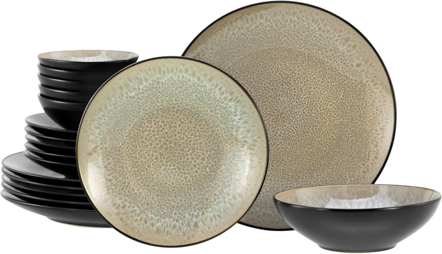 CreaTable, 24464, serie Malmö Beige, set di stoviglie da 18 pezzi per 6 persone, set di piatti in gres, lavabile in lavastoviglie e adatto al microonde, produzione di qualità