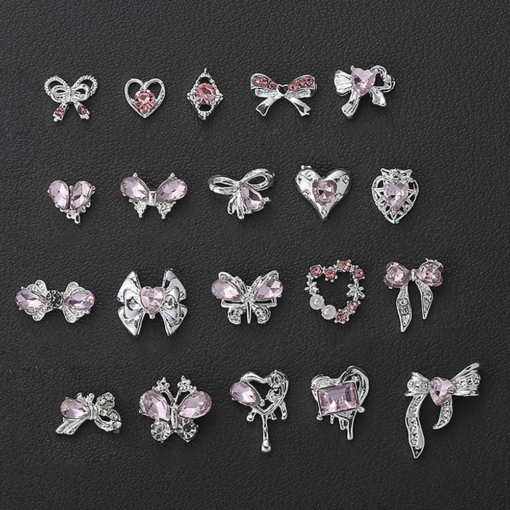 Luxus Rosa Diamant Nagel Charms Farfalla 3D Nail Art Charms Arco Nail Charms Y2K Cuore Charms Nägel Zubehör Schmetterling Herz Schleife Nageldesign Edelsteine ​​​​Strasssteine ​​​​Glitzersteine ​​​​Nagelschmuck