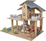 Eichhorn - Casa delle bambole con accessori - incl. mobili e 3 personaggi, non assemblati, in legno, 25 pezzi, 53x36x44 cm, da tre anni