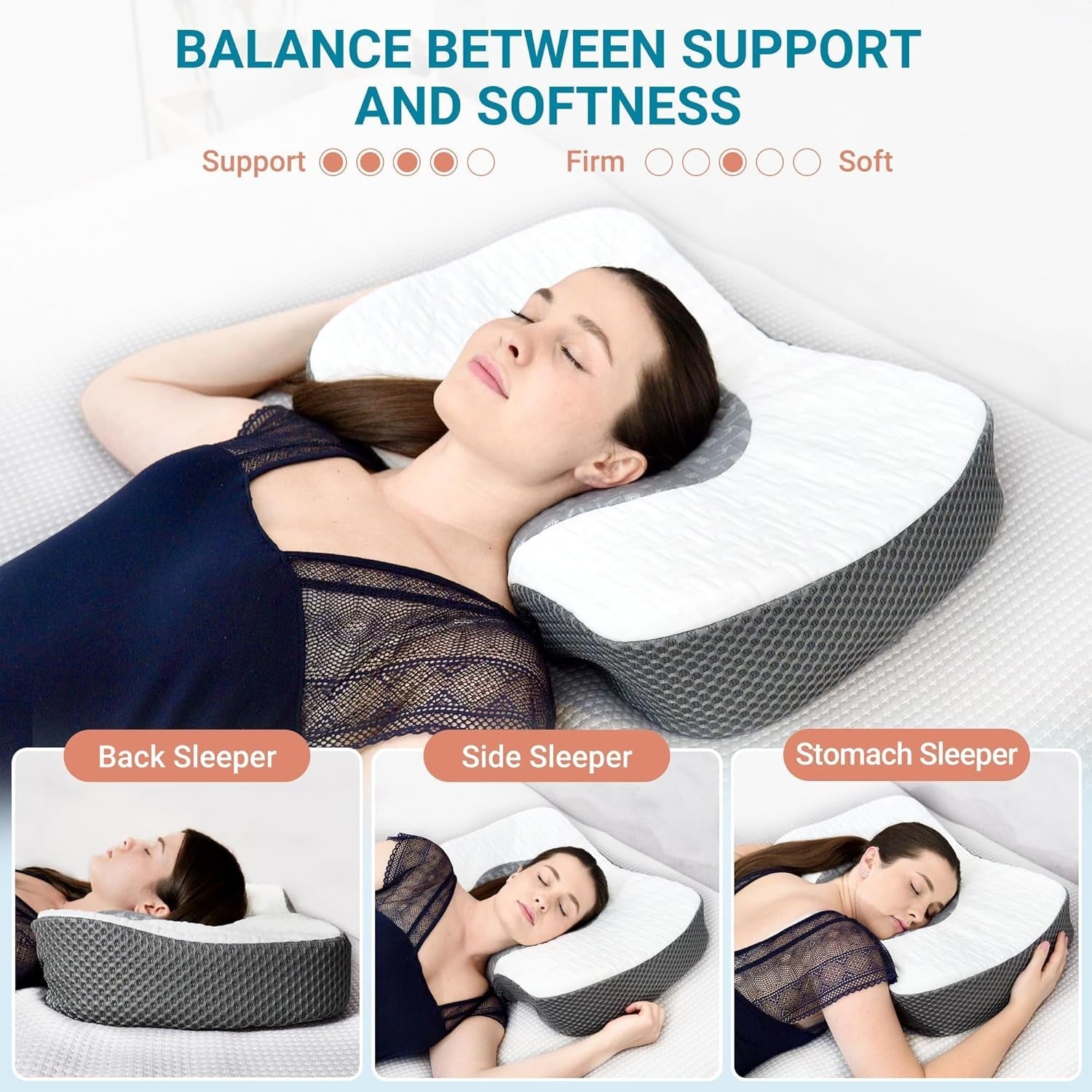 Elviros Cuscino ortopedico in Memory Foam Cuscino per dolori al collo Cuscino per dormire Cuscino ergonomico per il collo Cuscino di supporto per il collo Cuscino antirussamento per chi dorme sul fianco Cuscini ortopedici cervicali bianchi Naty Shop