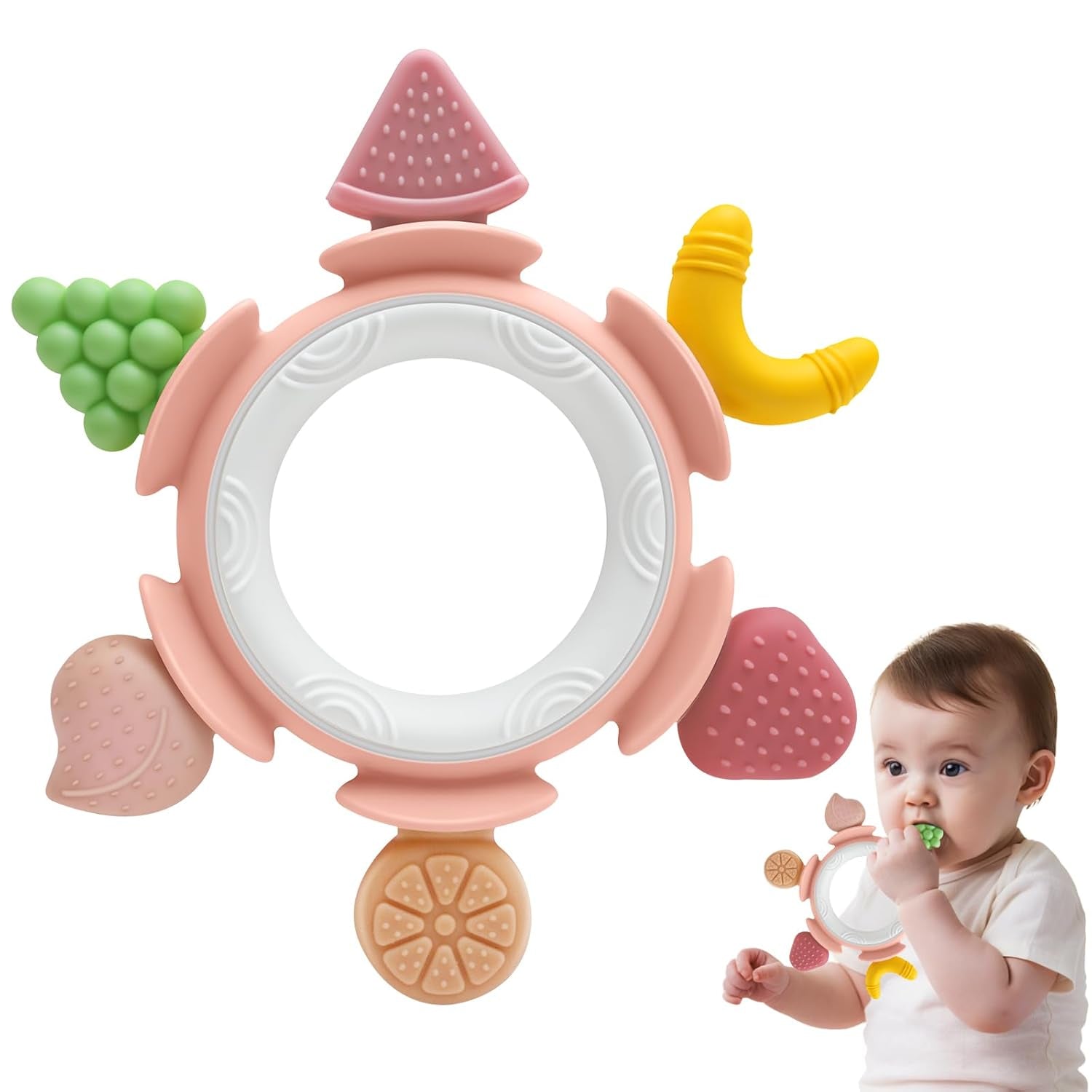 Anello massaggiagengive per bambini Giocattolo sensoriale per 0 3 6 7 8 9 10 12 mesi Giocattolo per la dentizione del bambino per neonati 3 6 12 18 mesi Ragazzi e ragazze Regali di Pasqua per Baby Shower Party Marrone