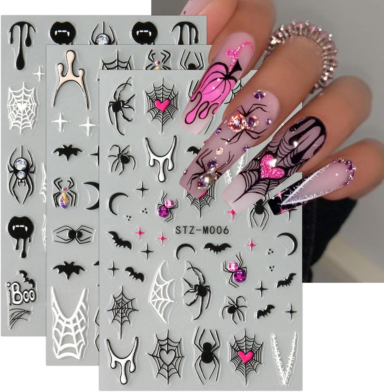 JMEOWIO Adesivo per unghie Halloween 6 Adesivo per nail art colorato Adesivo per unghie Decorazione per decorazione unghie Design per unghie