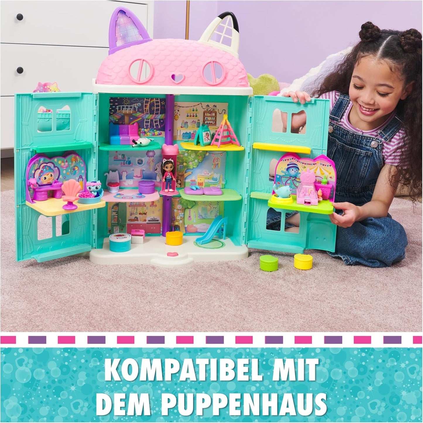 DREAMWORKS GABBY'S DOLLS HOUSE - Set da gioco per camera Deluxe, sala per feste Kitty Narwhale, mobili e accessori a tema, dai 3 anni in su