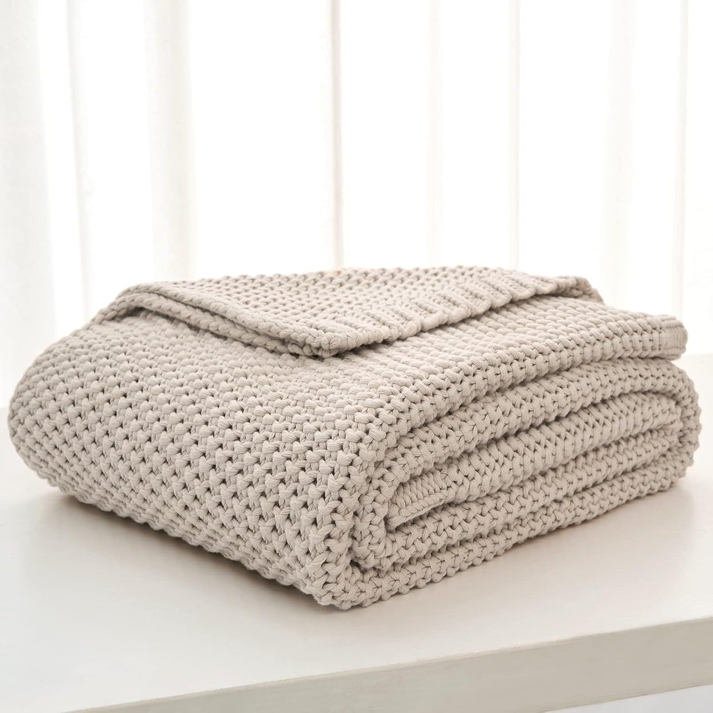 Coperta in maglia grossa, Leggera, Beige, 100% cotone biologico, Coperta per divano, divano, letto, bambino, cameretta dei bambini, Rustico, Shabby chic, Fattoria moderna, 152,4 X 203,2 cm, Incluso sacco per la biancheria Letti e coperte Biancheria da letto Longhui
