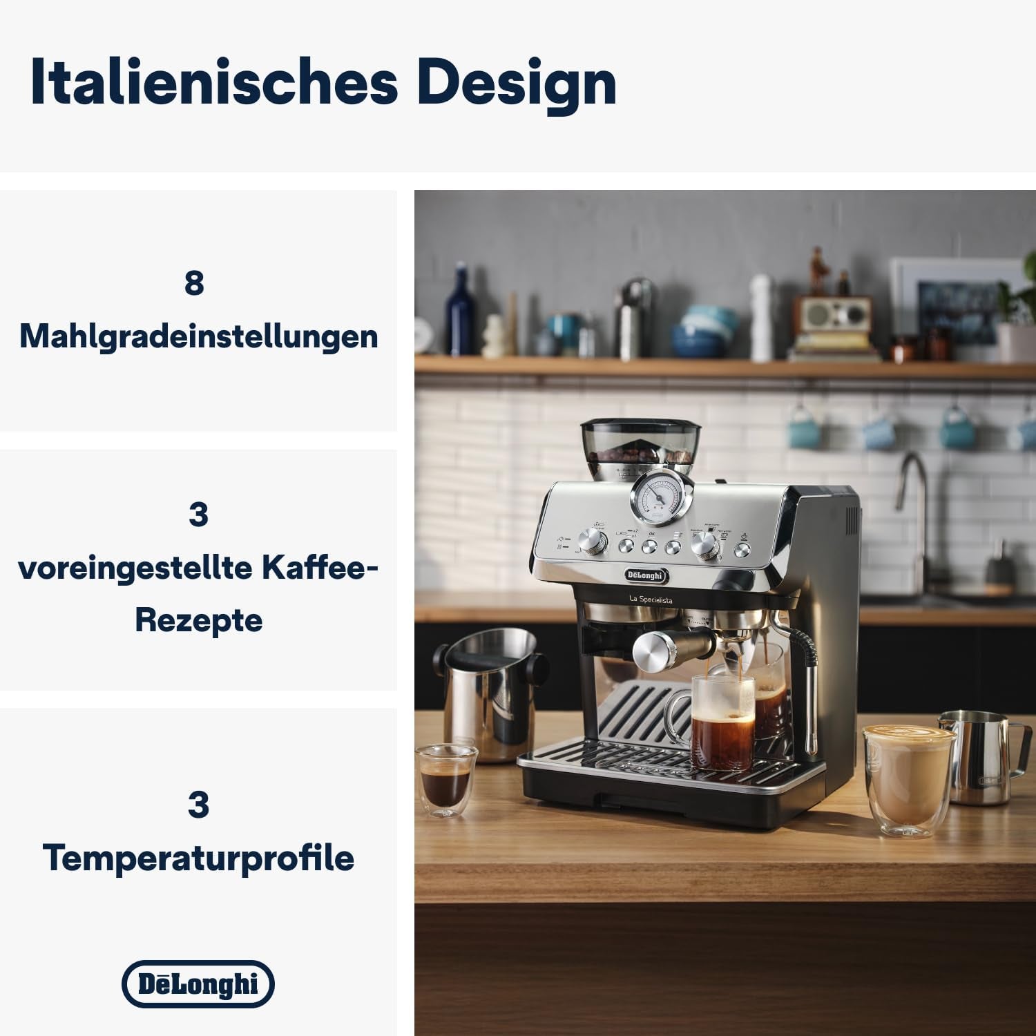 De'Longhi La Specialista Arte EC9155.MB macchina per caffè espresso portafiltro con macinacaffè, 8 impostazioni di macinatura, pressione 15 bar, 3 impostazioni di temperatura, montalatte, 1550 W, serbatoio da 1,7 litri, acciaio inossidabile/nero, incluso kit barista