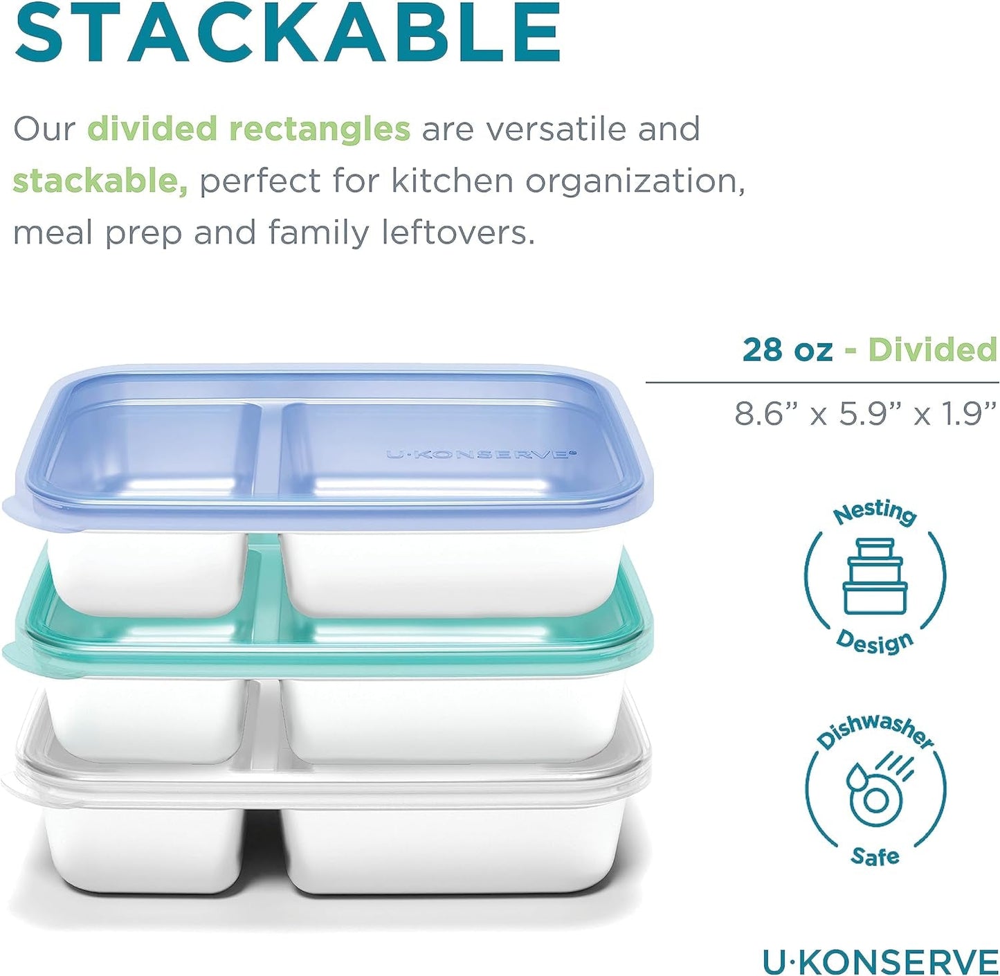 U Konserve - Contenitore per Alimenti Rettangolare Diviso in Acciaio Inossidabile con Coperchio in Silicone - Island Teal - Scatole per Alimenti da 825ml/28oz Naty Shop