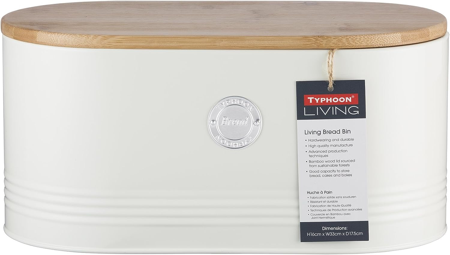 , Cestino per il pane in acciaio inox color crema "Living" con coperchio in bambù, contenitori per alimenti color crema Naty Shop Cream Bread