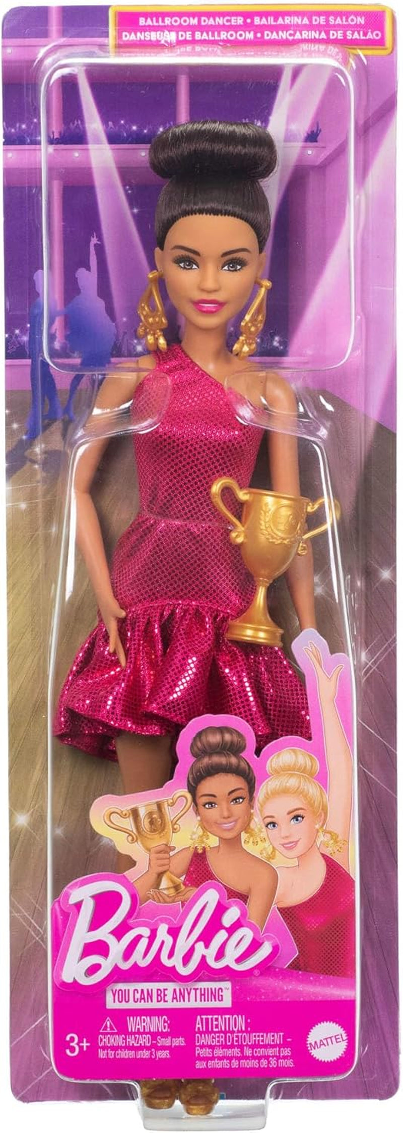 Barbie Ballerina di Torneo con Abito Rosso con Volant, Scarpe da Ballo, Capelli Castani e Accessori per Trofei di Danza, JFR09