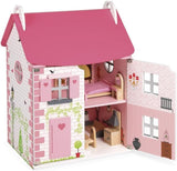 Janod Mademoiselle Casa delle bambole in legno a 3 piani con 11 accessori, giocattolo replica, sviluppa l'immaginazione, dai 3 anni in su, J06581