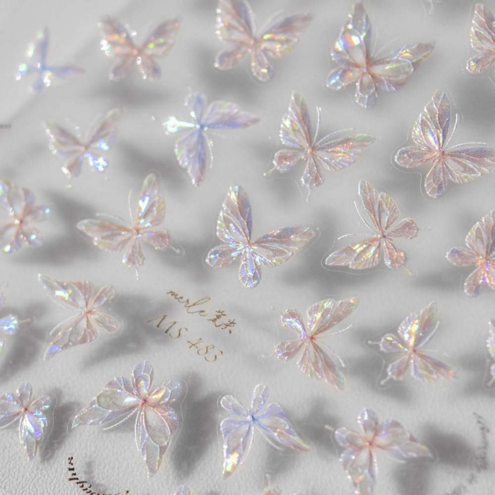 Glänzend Aurora Shell Schmetterling Nagelsticker Selbstklebend, Erleichterung Schmetterlinge Nail Sticker Rosa Laser Schmetterling Nagelaufkleber Für Frauen Nageldesign Zubehör Nagel Zubehör Nail Art