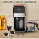 KRUPS Grind Aroma XL Macchina per caffè espresso, Macinino conico rimovibile, Pannello di controllo digitale, Capacità XL (1,5 L), Funzione Mantieni caldo, Caraffa in vetro, Nero/Acciaio inossidabile, KM842810