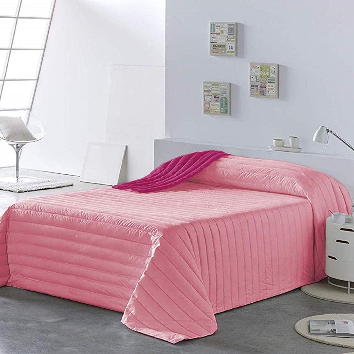 PETTI Artigiani Italiani - Copriletto singolo, copriletto double face, copriletto primaverile, blu notte, bianco, 100% Made in Italy Trapunte e trapunte Naty Shop Rosa Letto 100 (170 X260 Cm)