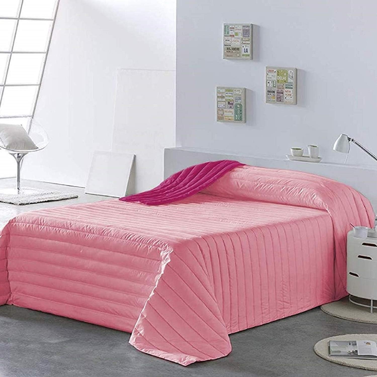PETTI Artigiani Italiani - Copriletto singolo, copriletto double face, copriletto primaverile, blu notte, bianco, 100% Made in Italy Trapunte e trapunte Naty Shop Rosa Letto 100 (170 X260 Cm)