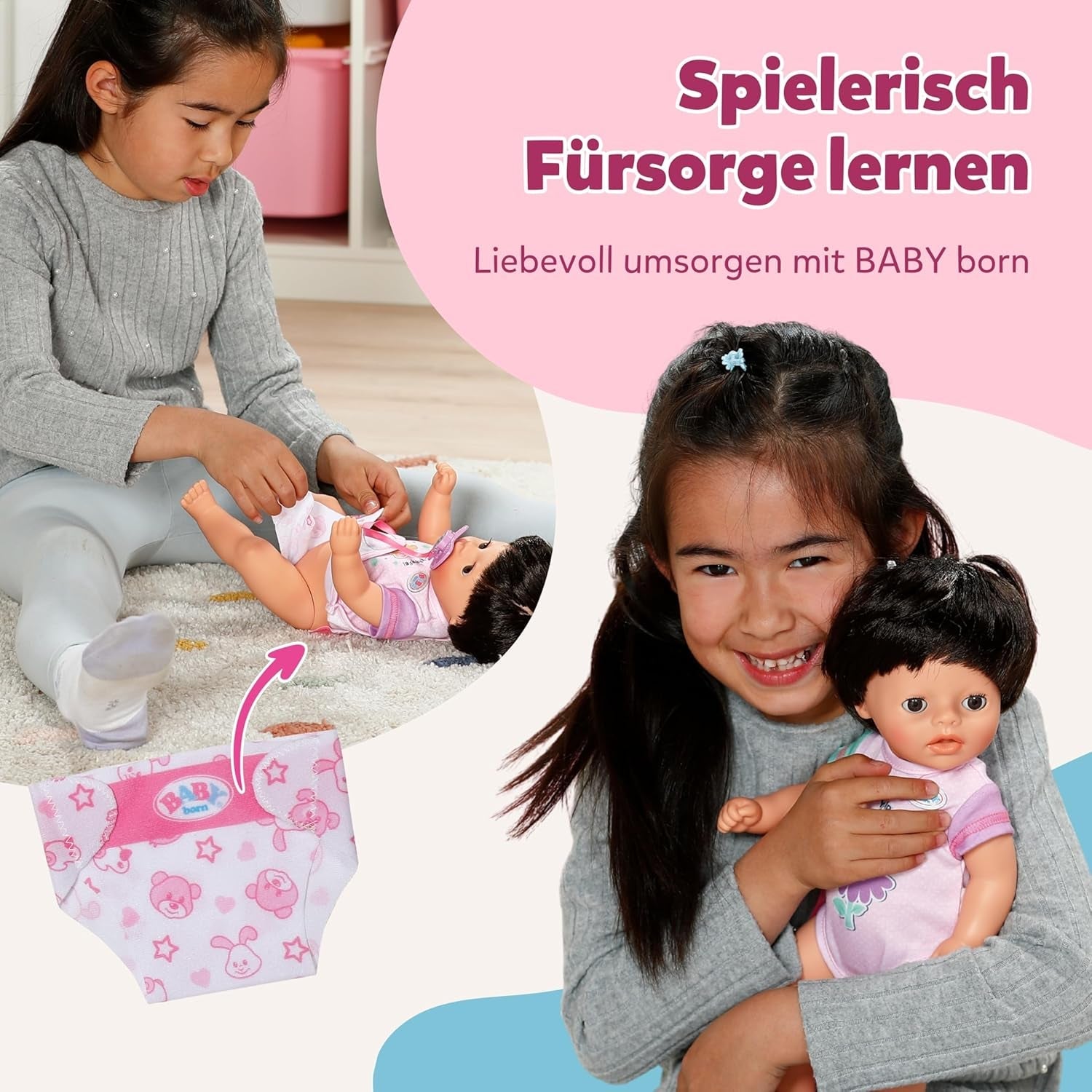 BABY Born Amy - Bambola da 36 cm - Bambolina con 7 funzioni per bambini a partire da 1 anno - Funziona senza batterie - Include accessori e materasso